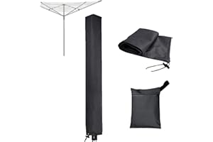 PJDH Funda giratoria para líneas de lavado, resistente al agua, con cremallera, 16 x 16 x 180 cm, funda protectora para secadora rotativa, resistente al viento, tela Oxford, color negro