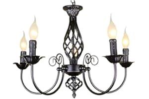 CLEADONG Kronleuchter Schwarz Kronleuchter Vintage Metall Chandelier 5 Xe14 Vintage Hängeleuchte Klassische Pendelleuchte Für Schlafzimmer Bauernhaus Küche Halle 54 * 70cm (Birne Nicht Enthalten)