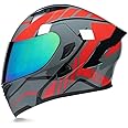 Woljay Full Face Flip Up Motorcycle Modular Helmet Integrated Motorbike Dual Visor for Adults Men Women Moped Street Racing DOT Approved (M,Grey Red-Multicolor Visor)