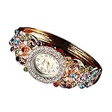 YunYoud Pastorale Blumen Temperament Diamant Damenuhr Marken luxusuhren metallarmband schicke digital sportlich Uhr hochwertige Klassische Titan Schlichte eckige Armband Uhr