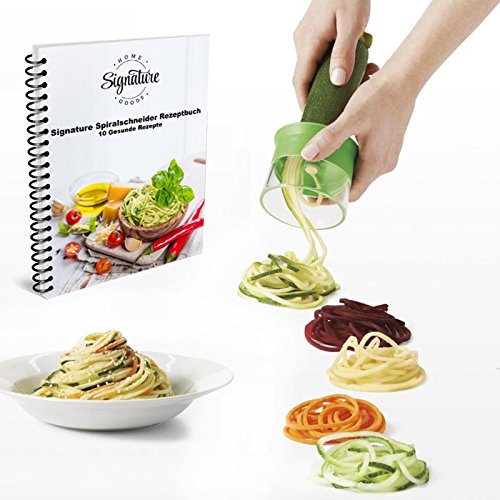 Hochleistungs - Spiralschneider für Gemüse + Kostenloses E-Buch - Nudeln und Julienne - Spiralen, Zoodles, Kreieren Gesunder, Kohlehydratfreier, Glutenfreier, Köstlicher Speisen Nach Der Paleo-Diät, Zucchini Spiral Schneider