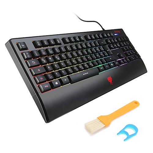 Preisvergleich Produktbild Redimp RGB Hintergrundbeleuchtung Gaming Keyboard Wasserdicht Anti-Ghosting mit Handgelenkauflage Kabelgebunden USB Folientastatur mit mechanischem Gef¨¹HL - Deutsches Layout GK100s