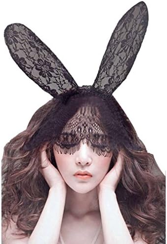 SAMGU Sexy Lace Bunny Ears Headband Black Cat Headwear Party Hat Black