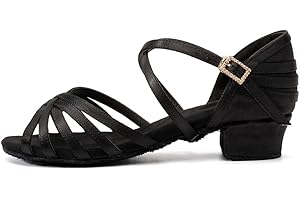 AOQUNFS Chaussures de Danse Latine Fille&Femme Satin Talon Bas Enfants' Pratique Chaussures de Salsa Bachata Tango de Salon,TL-234