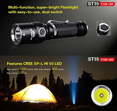 Bundle: KLARUS ST15 CREE xp-l Hi V3 LED 1100 Lumen watereproof Taschenlampe mit 18650 Akku und thenines USB-Light - 2