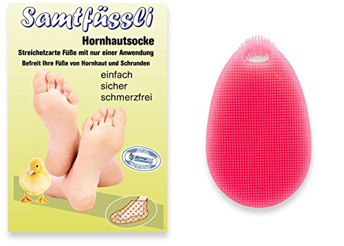 SamtFüssli - Hornhautsocke, streichelzarte Füße mit nur einer Anwendung inkl. hygienischem Silikonschwamm (rot)