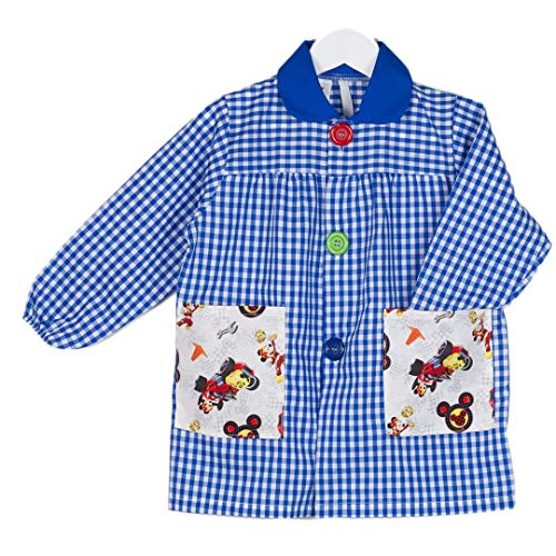 KLOTTZ Tablier Blouse Mickey pour Enfants à Carreaux. Puor l'école e travaux manuels. Garçon Bleu