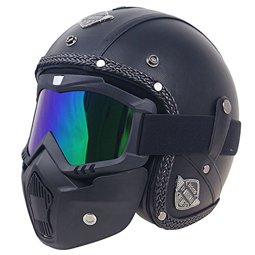 KKmoon Moto Casco Abiertos Integral Estilo Vintage PU Cuero Windproof and Sandproof