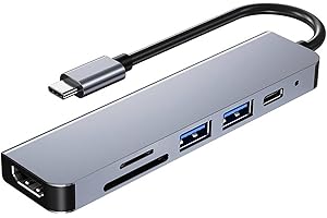 VINMOOOG Hub USB C,Adattatore multi-porta USB C per MacBook Pro,6-in-1 USB C a HDMI Hub compatibile con computer portatili e altri dispositivi di tipo C(4K HDMI USB3.0 USB2.0 SD/TF Card Reader 87W PD) grey