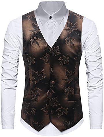 Herzii Men's New Maple Leaf Printing Single Breasted Casual Vest MJ08 P55 (M)