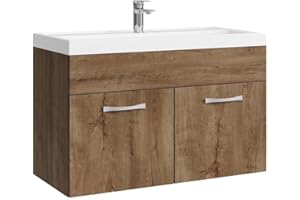 BADPLAATS B.V. Badezimmer Badmöbel Set Paso 01 80cm Waschbecken Braun Eiche - Unterschrank Schrank Waschbecken Waschtisch