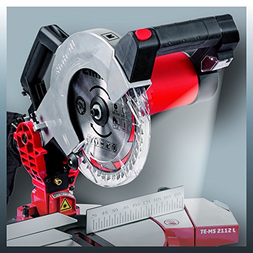 Einhell Kapp Gehrungssäge TE-MS 2112 L (1400 W, Sägeblatt Ø 210 mm, Schnittbreite 120 mm, schwenkbarer Sägekopf, Laser, LED-Licht) - 4