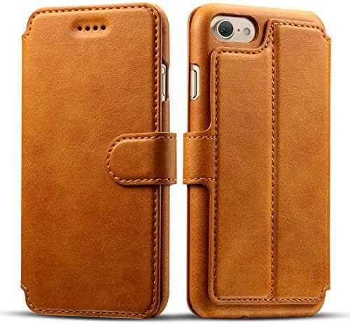 TABiUK Leather Wallet Stand Case With 3 Credit Card Slots for Apple iPhone 7 (Burnt orange (Tan))