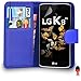 Price comparison product image LG K8 Case - Premium Leather BLUE Wallet Flip Case Cover Pouch with Mini Touch Stylus Pen RED Dust Stopper Screen Protector & Polishing Cloth SVL1, (WALLET BLUE)