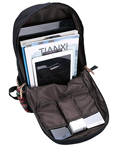Evay 14 Zoll Notebook Laptop Canvas Bunt Streifen Rucksack f  r Damen Vintage Universit  t Wasserdicht Schulrucks  cke Laptoprucksack
