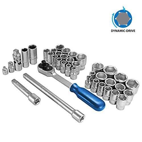 S&R Steckschlüsselsatz Knarrenkasten 39-tlg. 1/2″ LOCK-DRIVE Profil, Werkzeugset Werkzeugkasten 1/2 Zoll in Metallbox, Ratschenkasten Industrie Qualität - 2