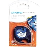 Dymo S0721660 Etikettenband (LetraTag-Etikettiergeräte, Kunststoff, 12 mm, 4-Meter-Rolle) schwarz auf weiß