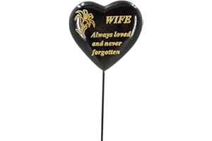 GUOML Special Wife Black & Gold Lily Heart Flower Memorial Tribute Stick Graveside Plaque
