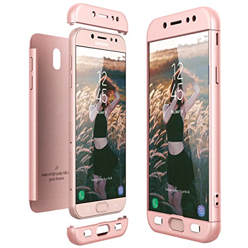 CE-Link Funda Samsung Galaxy J7 2017, Carcasa Fundas para Samsung Galaxy J7 2017, 3 en 1 Desmontable Ultra-Delgado Anti-Arañazos Case Protectora - Oro Rosa