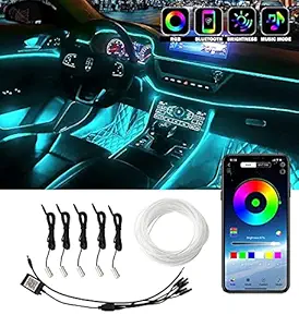 AUTO SNAP Multicolour 16 Million Colours 5 in 1 RGB Car Interior LED Strip Lights with Optic Fiber, Atmosphere Ambient Lighting Kits, Sound Active Function and Wireless Bluetooth APP Control