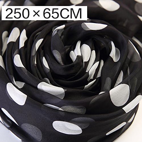ZHANGYONG Woman Spring And Autumn Silk Scarf Long Black And White Wave Point Scarf Silk Shawl Black Large Wave Point (250*65Cm) Birthday Present Mother'S Day Gift