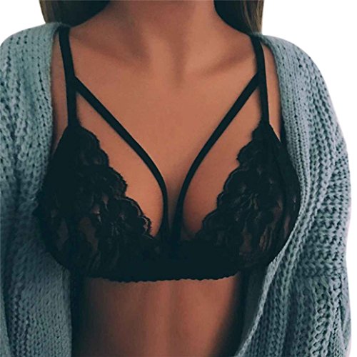 Preisvergleich Produktbild Dessous lingerie Damen,Yanhoo Heiße Mode Unterwäsche Männer Elastische Mode Frauen Damen Spitze Hohl Riemchen Push-Up BH Käfig Crop Top Bustier Weste (Schwarz, M)
