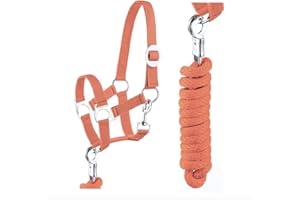 JA HORSE Set di cavezza con moschettone regolabile, cavezza cavallo, cavallo in legno (gancio antipanico arancione, pony)