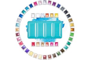 ANTEK ART Acquerello Metallizzato, Set di Colori Acquerelli Metallici Glitterati in Custodia Metallica Portatile con Tavolozza, per Artisti, Pittori (48 colori)