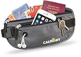Reise Bauchtasche Hüfttasche mit RFID-Blockierung - Geldgürtel zum Sport, Reisen und Joggen, Verstellbaren Hüftgurt für Damen und Herren - enganliegend und wasserabweisend, CALEDONY Flache Reisegürtel