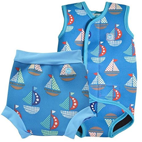 Splash About Boys Baby Wrap and Matching Happy Nappy (Small Wrap 0-6m, Medium Nappy 3-8m, Set Sail)