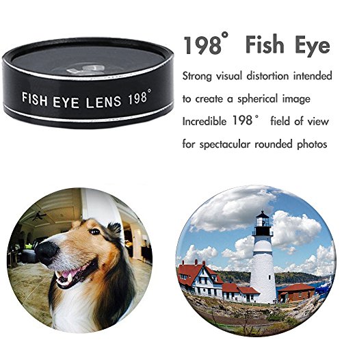 Expresstech @ 3 in 1 Lenti fotocamera Clip On Kit Lente fotografiche 198 Gradi Lenti Fish Eye + 0.63X Lente Grandangolo + 15x Obiettivo Macro per Cellulari iPhone 7 7 Plus iPhone 6S 6s Plus iPhone6 6 Plus Samsung Sony HTC LG Huawei e Altri Smartphone con una telecamera piatta