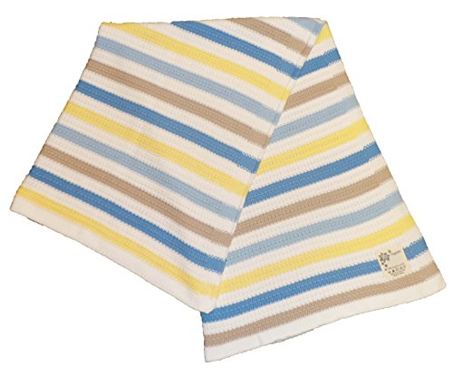 Gorgeous 100% Super Soft Organic Cotton Baby Pram/Crib Blanket or Shawl - Knitted Boy PASTEL Stripes Design