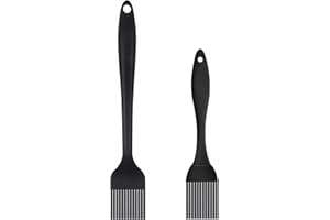 Gekamoyue 2 Pcs Pincel Cocina, BBQ Pincel Silicona, 26cm/17cm Resistente a Altas Temperaturas Pinceles para Barbacoas, Repostería, Hornear, Apto para lavavajillas (Negro)