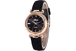 U-K Orologio da polso, da donna, vintage opaco, in finta pelle, con strass, al quarzo, morbido e creativo