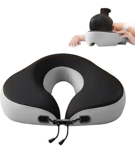 Coussin De Massage Facial Ergonomique - Forme Fer à Cheval - Similicuir Avec Velcro - Noir - Pour Table De Massage
