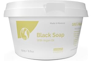 Fatima's Garden Savon Noir à l'Huile d'Argan - Nettoyant Exfoliant, 250g