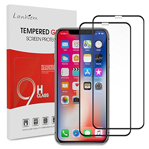 Vetro Temperato iPhone XS / X, Lanhiem [Copertura Completa] [Garanzia A Vita] 9H Durezza, Senza Bolle, 3D-Touch, Edge to Edge Pellicola Protettiva iPhone X / XS, Nero [Pack da 2]