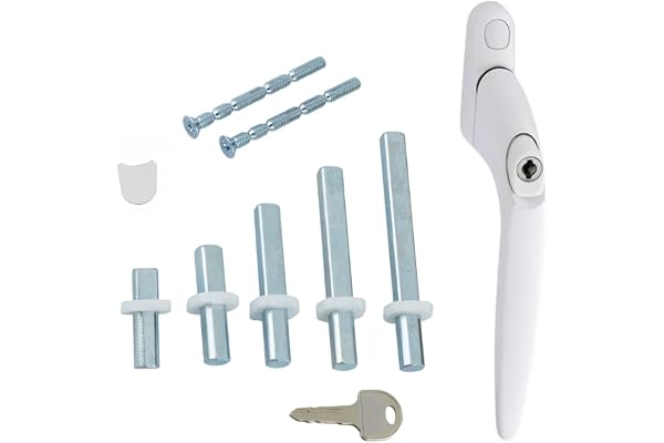FixRello Poignée de fenêtre universelle en ligne uPVC – Verrouillable, ambidextre, multibroche – Blanc avec bouton blanc (1 pièce)