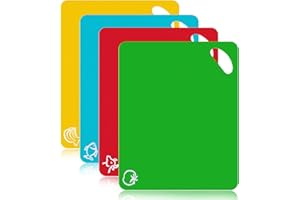 MixcMax Kitchen Plastic Chopping Board Set: Extra Thick Flexible Cutting Board Mats, Kitchen Gift with Colour Coded & Holder, Dishwasher Safe, Camping Cooking Equipment, Set of 4, Multicolour