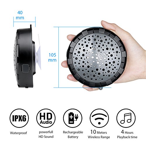 SoundPEATS 004 wasserfest lautsprecher, waterproof lautsprecher badezeit zum Musik genißen,kabellose Bluetooth lautsprecher, verbinden mit Handy, Tablet, computers(Schwarz) - 4