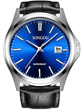 SONGDU Elegante Quarz Herrenuhr Silberne Klassische AnzeigemitDatum