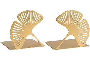 moses. libri_x Buchstütze Gingko 2er Set, Dekoratives Buchständer-Set aus Metall in Gold, Goldene Buchstützen mit Cut-Out Look