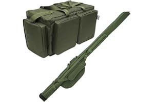 DNA Leisure 2 Rod Holdall Double Made Up Rods 12ft Carp Fishing & Large Carryall Tackle Bag 5 Compartment