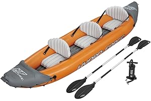 BESTWAY Hydro-Force Lite Rapid Kayak | 3 Person Inflatable Kayak Set, Sit on Kayak with Seats, Backrest, 2 Paddles and Hand Pump, Orange, One Size