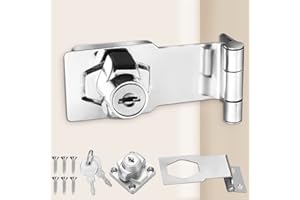 CAEEKER 4 Inch Keyed Hasp Lock 90 Degrees Lock Hasp Twist Knob Keyed Locking Hasp Shed Locks Safety Door Clasp Heavy Duty Door Bolt Latch Buckle Small Hasp and Staple with Padlock Keys for Cupboard