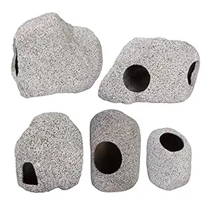 5 Pack Stackable Aquarium Decoration Rock Caves- Ceramic Fish Tank Hideout Cave Stone Ornaments in 5 Styles Professional Betta Cave Hideaway Tunnel for Territorial Fish Shrimp Cichlid Hiding Breeding