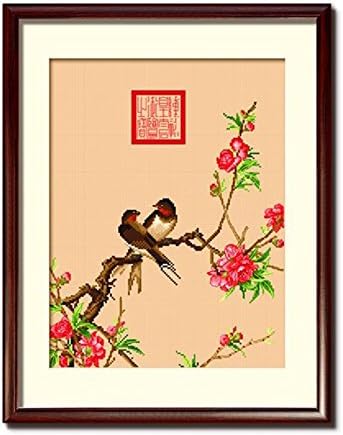 DOMEI Stamped Cross Stitch Kit, Couple of Birds Sitting on The Flower Branch, 16.1 x 18.9 inches