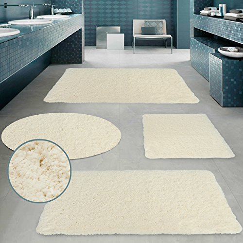 Pink Papaya Hochflor Luxus Badteppich - CLOUD - Größe (wählbar) 70 x 120 cm - Handgewebt - BEIGE - 40 % Baumwolle & 60 % Microfaser - schwere 1600 g/m² - Badteppich - Badvorleger - Badematte