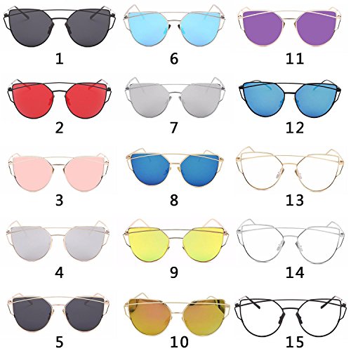 Katzenaugen Sonnenbrille für Frauen, Pawaca Gespiegelte Flache Linsen Straße Moderne Art und Weisemetallrahmen Sonnenbrille UV400 - 7