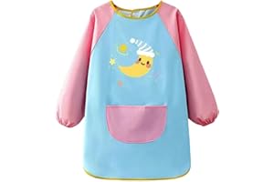 GENERIC Malerschürze für Kinder Malkittel Kinder 8-12 Jahre Langarm Wasserdicht Bastelschürze mit Taschen Einstellbar Bastelschürze Kunstunterricht Tuschkittell Junge Mädchen für Basteln Malen Backen Kochen